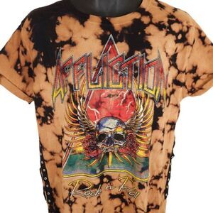 Affliction Rock N Roll T Shirt Womens Size Large Brown Skull Wings Rhinestones